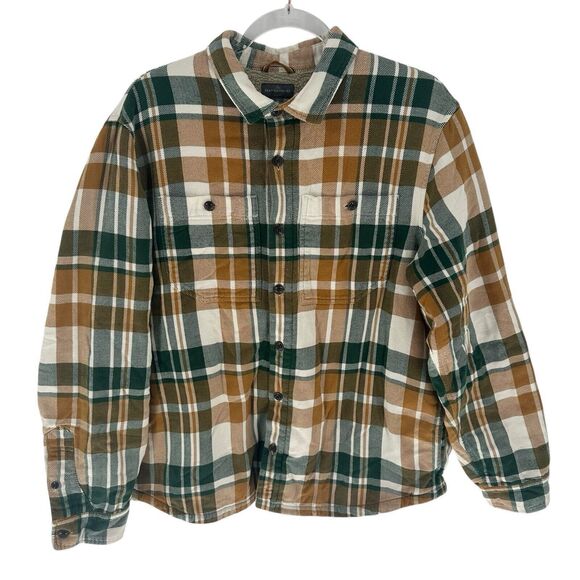 LL Bean Shirt Jacket Mens XL Flannel Plaid Sherpa Fleece Button Shacket Slim Fit - Picture 1 of 16